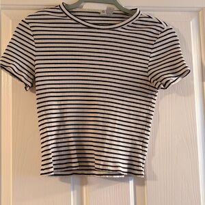 H&M Black and White Striped Crop Top